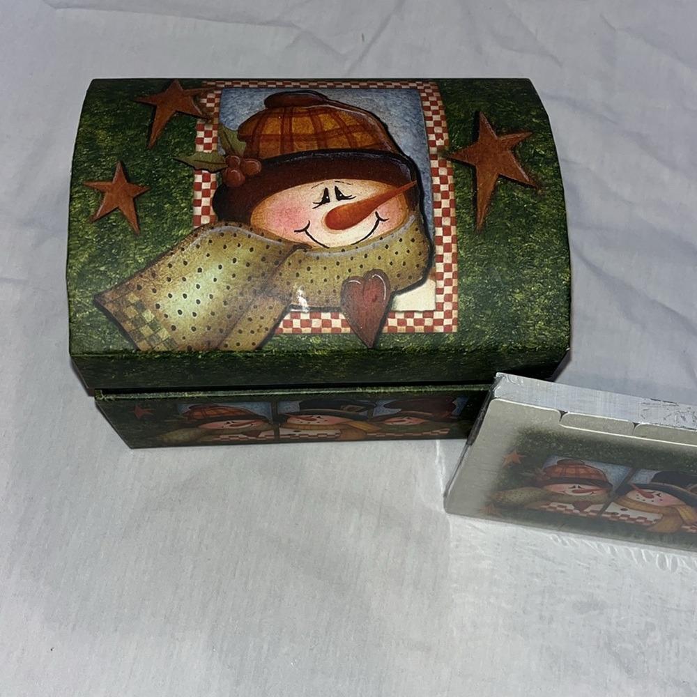 Snowman Recipe box with recipe cards - Picture 2 of 11